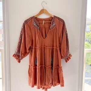 Free People Boho Embroidered Peasant Top | Size S